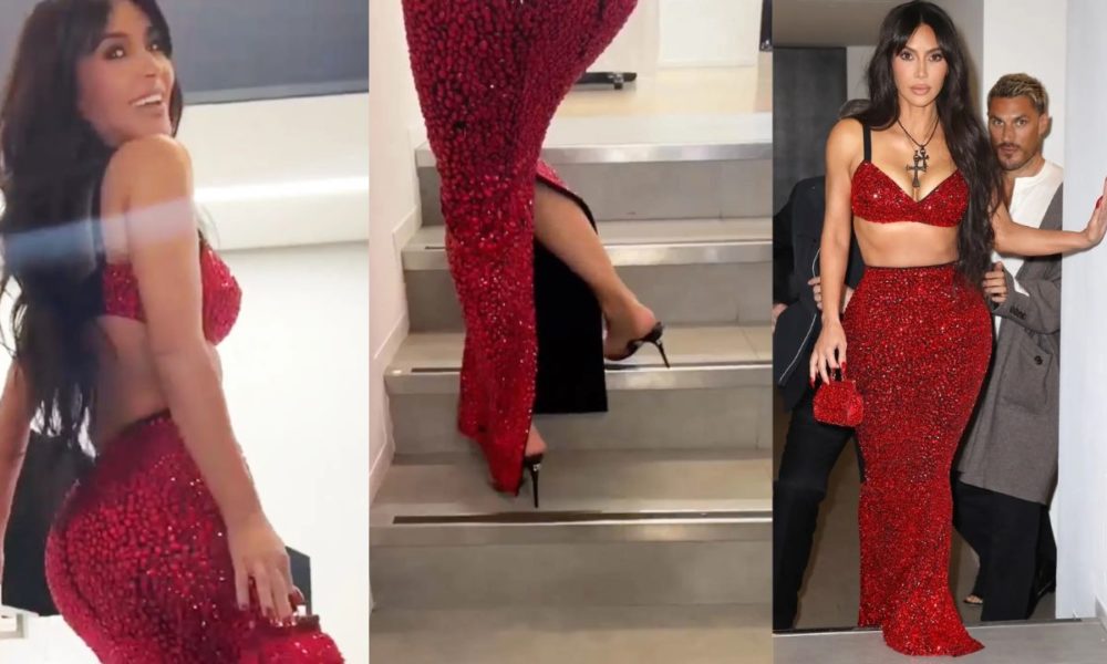 Kim Kardashian And Her Struggle With Stairs In Red Dolce & Gabbana Skirt