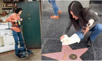 Courteney Cox Goes Monica Mode Cleaning Hollywood Stars on Walk of Fame