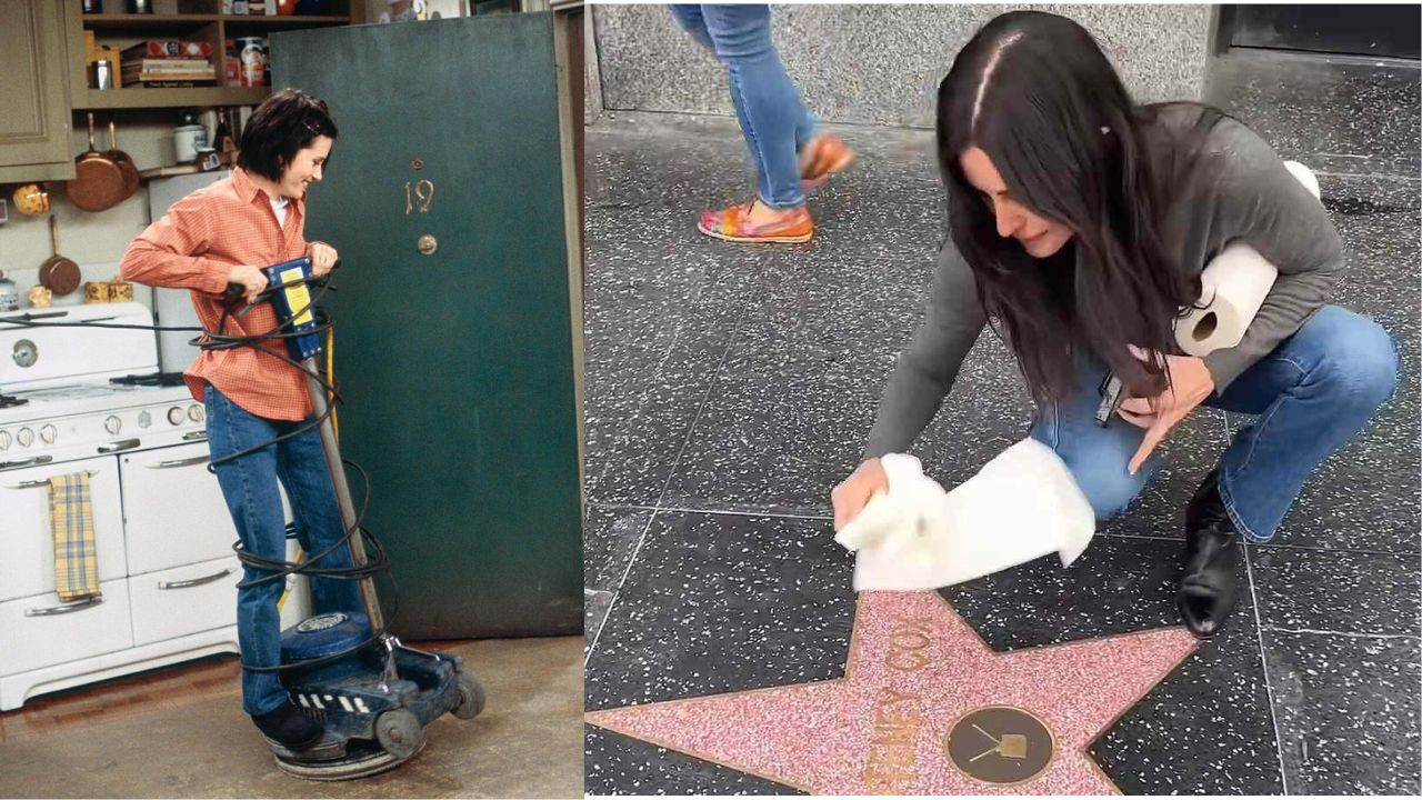 Courteney Cox Goes Monica Mode Cleaning Hollywood Stars on Walk of Fame